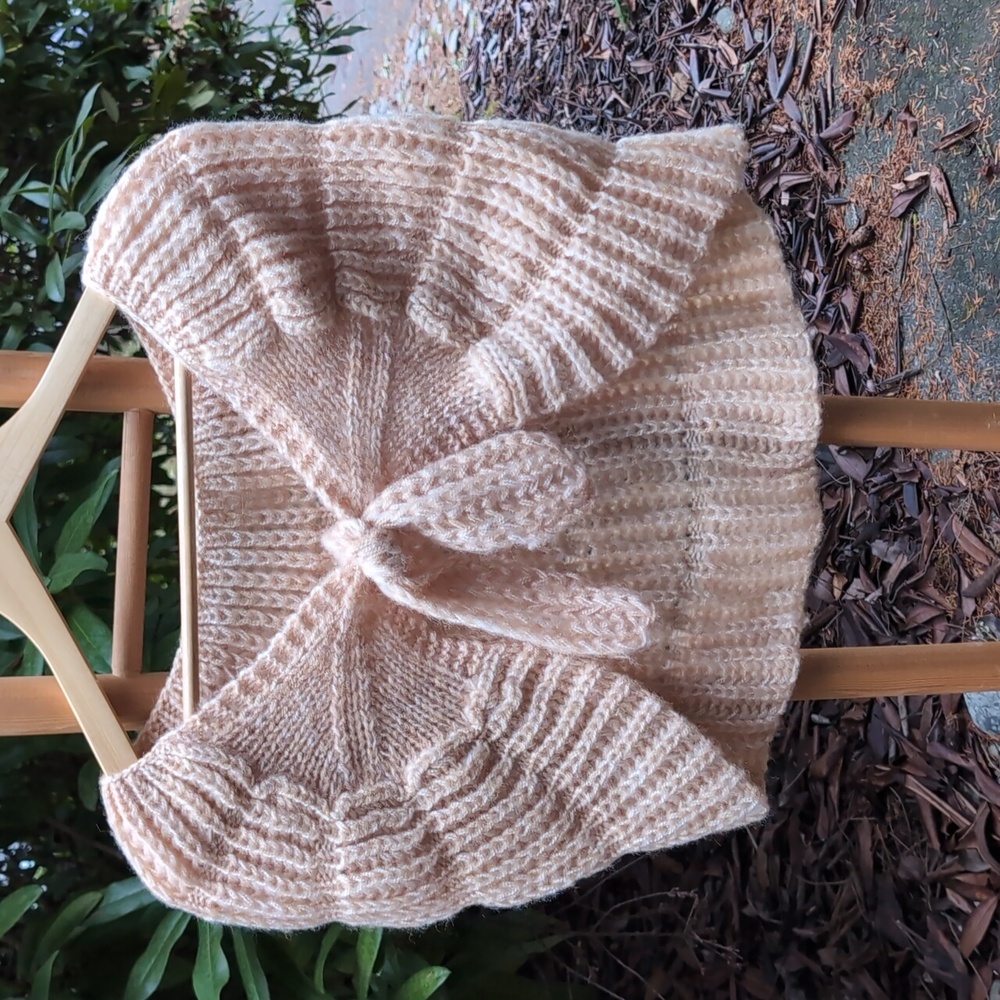 Creamy & Tab Shawl Handmade Cozy Knit Tie-Front Sweater